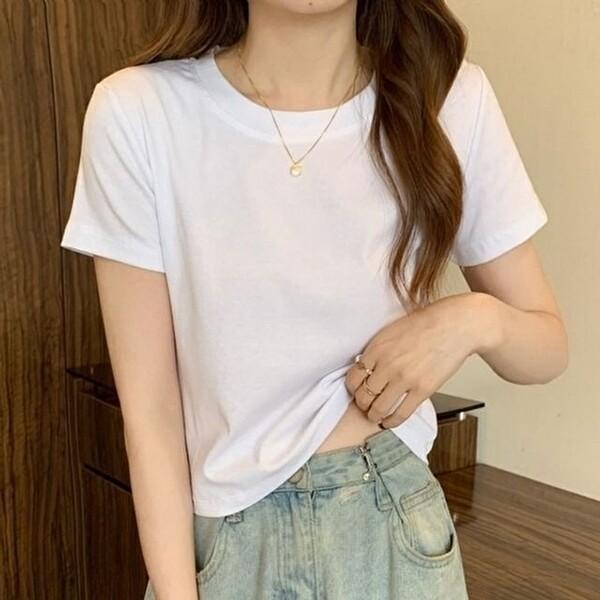 ベーシックホワイトTシャツ クールカジュアル 半袖 白Tシャツ ラウンドネックシャツ