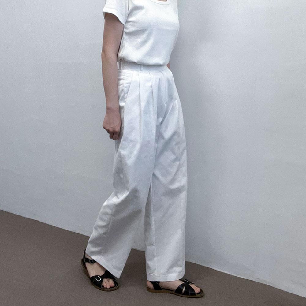 ホワイト ピンタック ワイドパンツ コットン チノ ワイド コットンパンツ スラックス ベージュ カーキ ツインピンタック