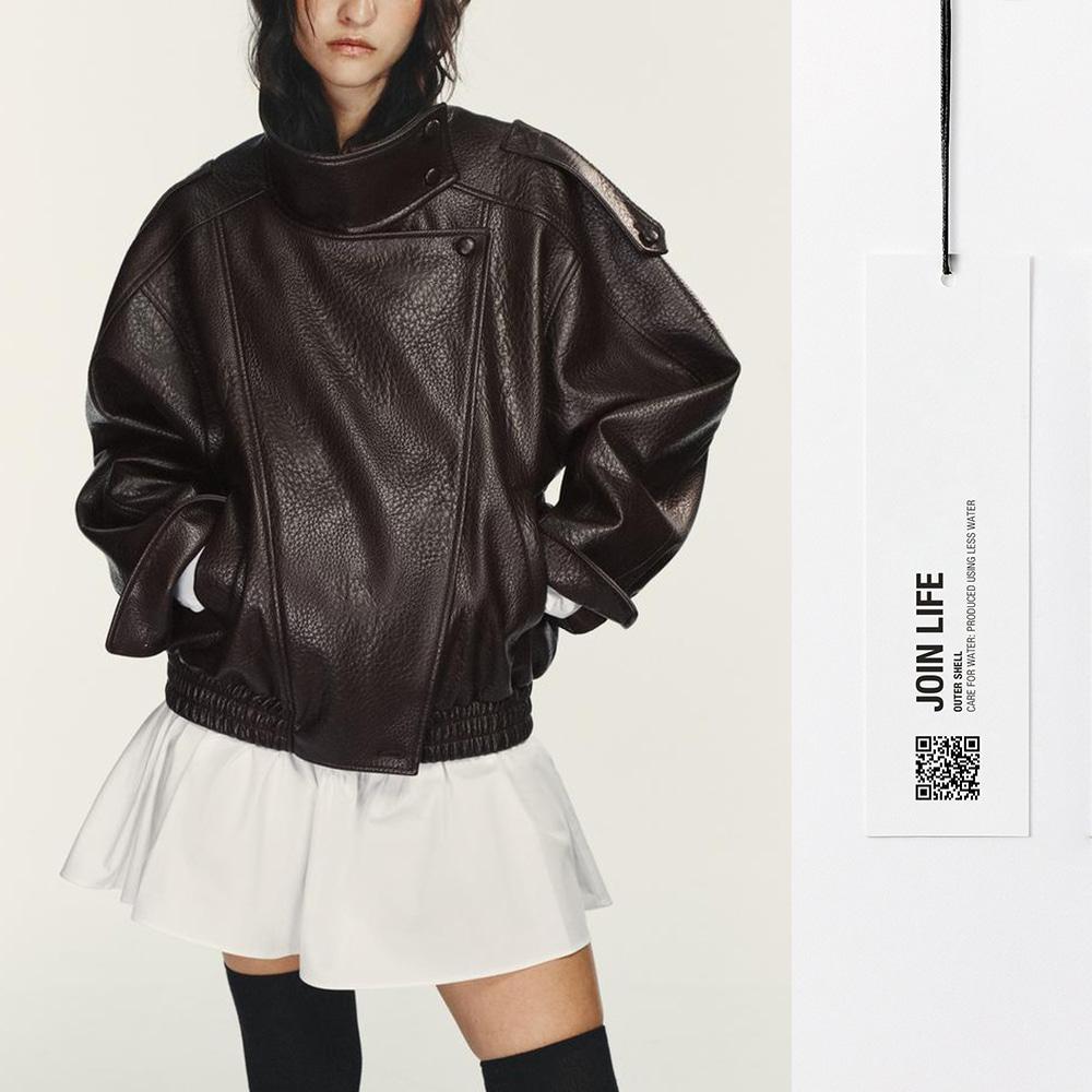 ZARA テクニカルレザーバイカージャケット 4391892