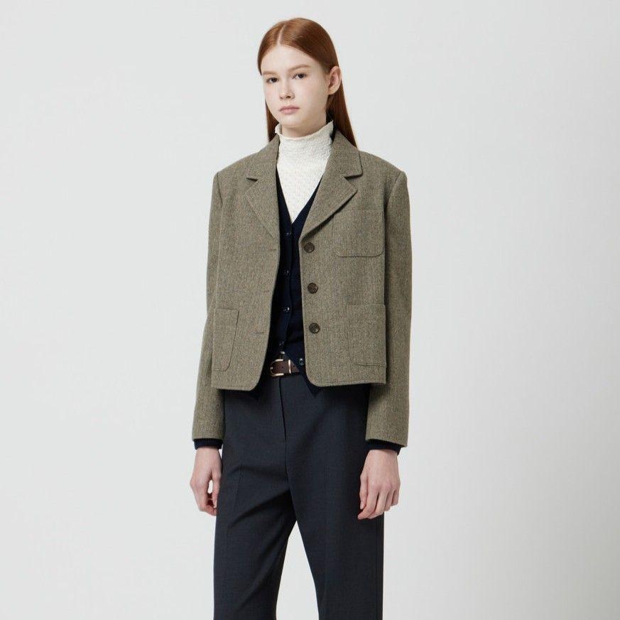 CC COLLECT ヘリンボーン クロップド シングルジャケット C254MSF035