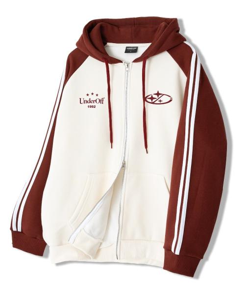 [언더오프] 래글런 트랙 스타 로고 후드 집업 버건디 UR23-BURGUNDY