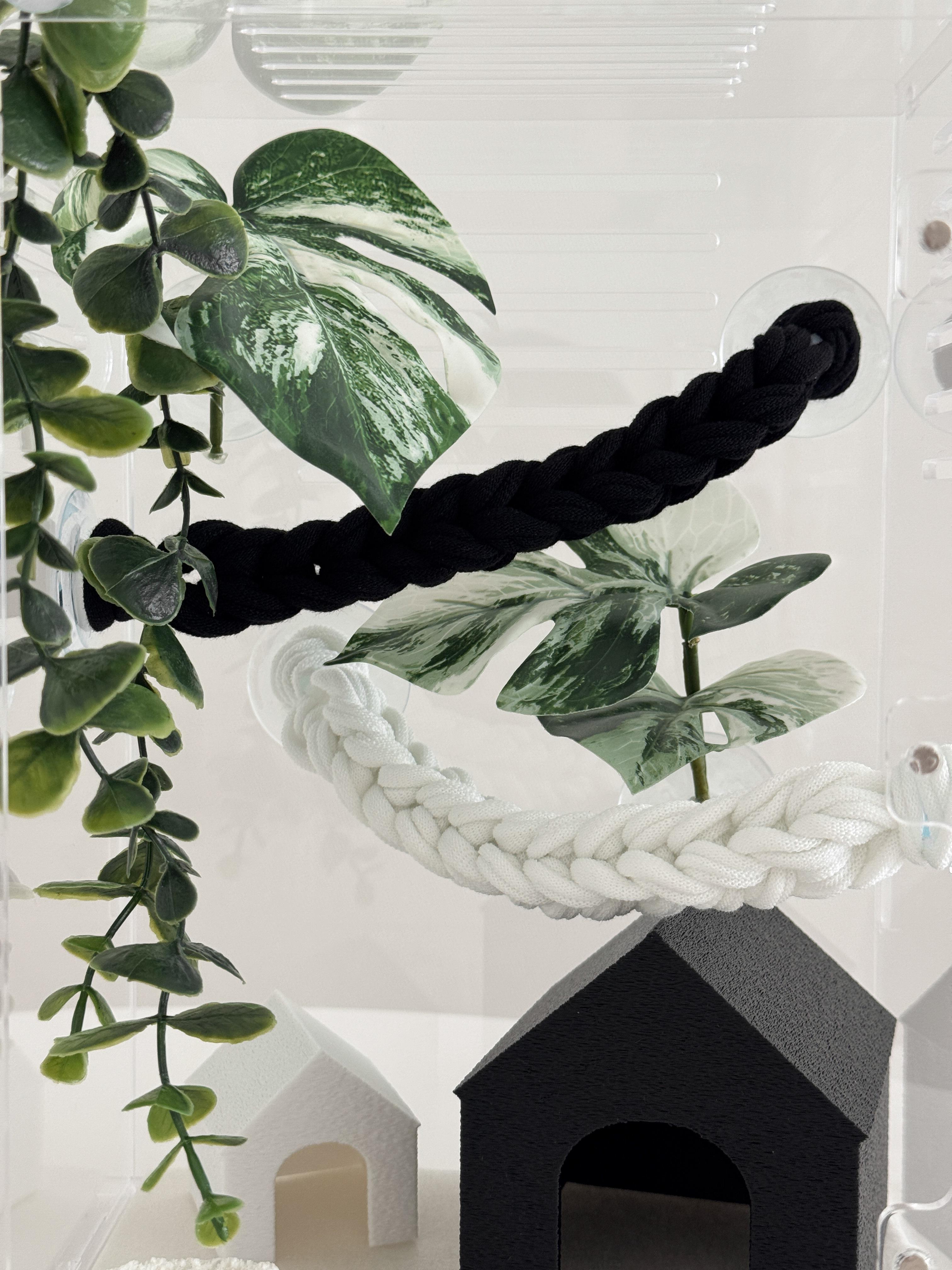 ソックスヤーンロープバックアップ (S-XL,ブラック/ホワイト) クレステッドゲッコー トカゲ ピグミー飼育ケージ装飾