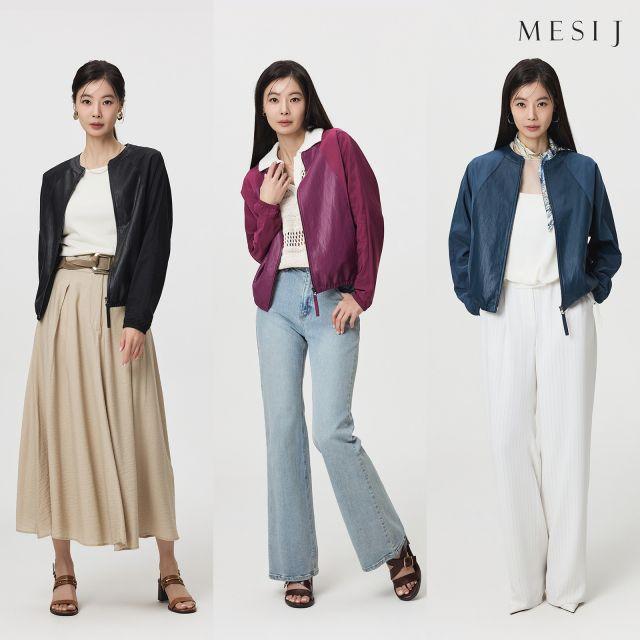 메시제이 フェイクレザー ブロックジャケット