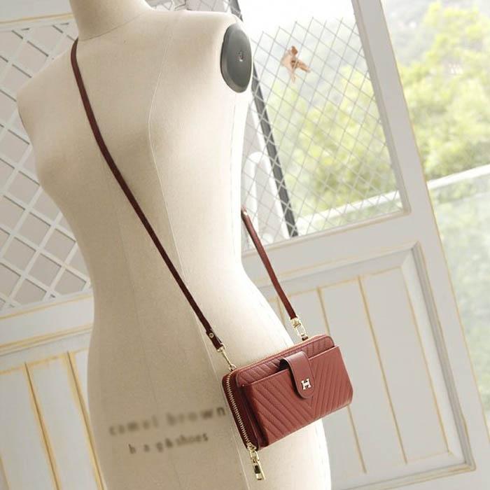 牛革 Hロゴ クロスボディバッグ レディースバッグ スマートフォン収納 ミニウォレット ブリ―ポケットフォン フリップフォン