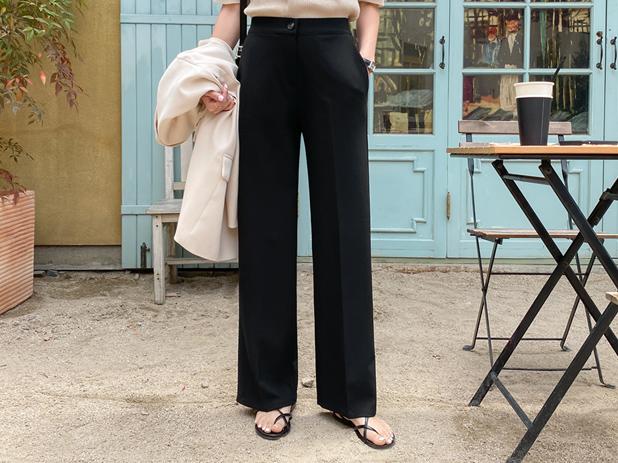 ハイウエストバンディング ストレート スパンデックス スラックス