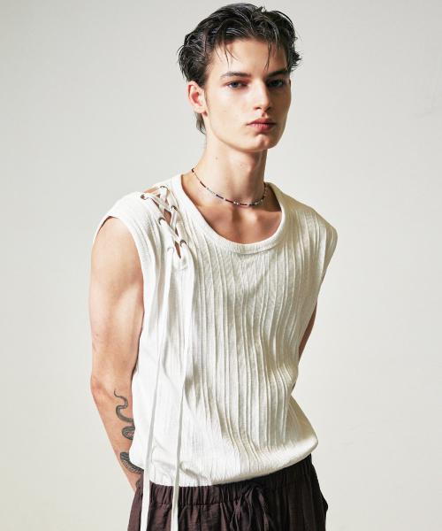 [SSY] シューレース ノースリーブ ホワイト 25HS SHOELACE WHT