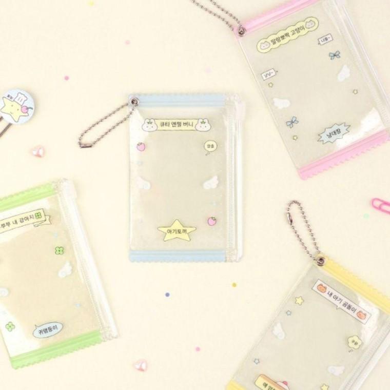 透明 ジッパーポーチ フォトカードホルダー 2P 軍隊番号タグ バッグチャーム フォトカード キーリング フォトカード キーホルダー