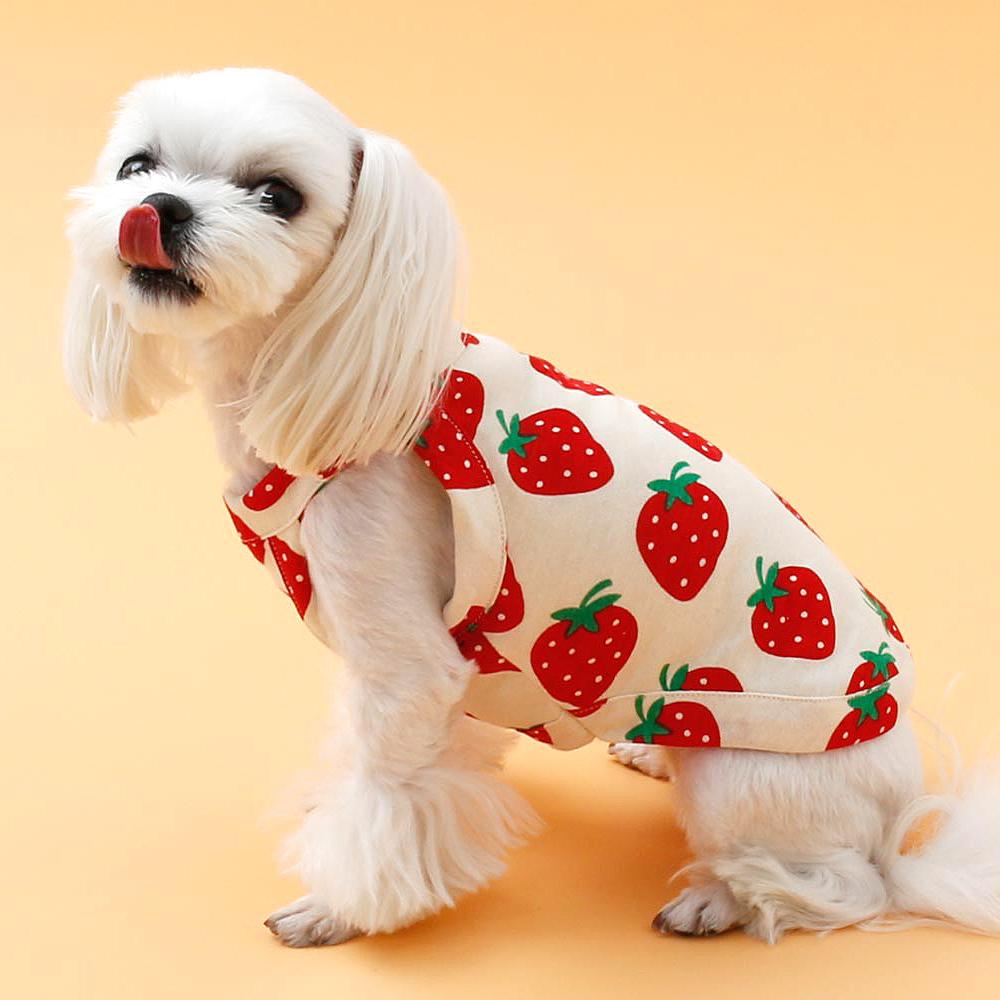 犬 夏服 いちご リボン タンクトップ S プードル ビション ワンピース マルチーズ トイ 犬用 Tシャツ