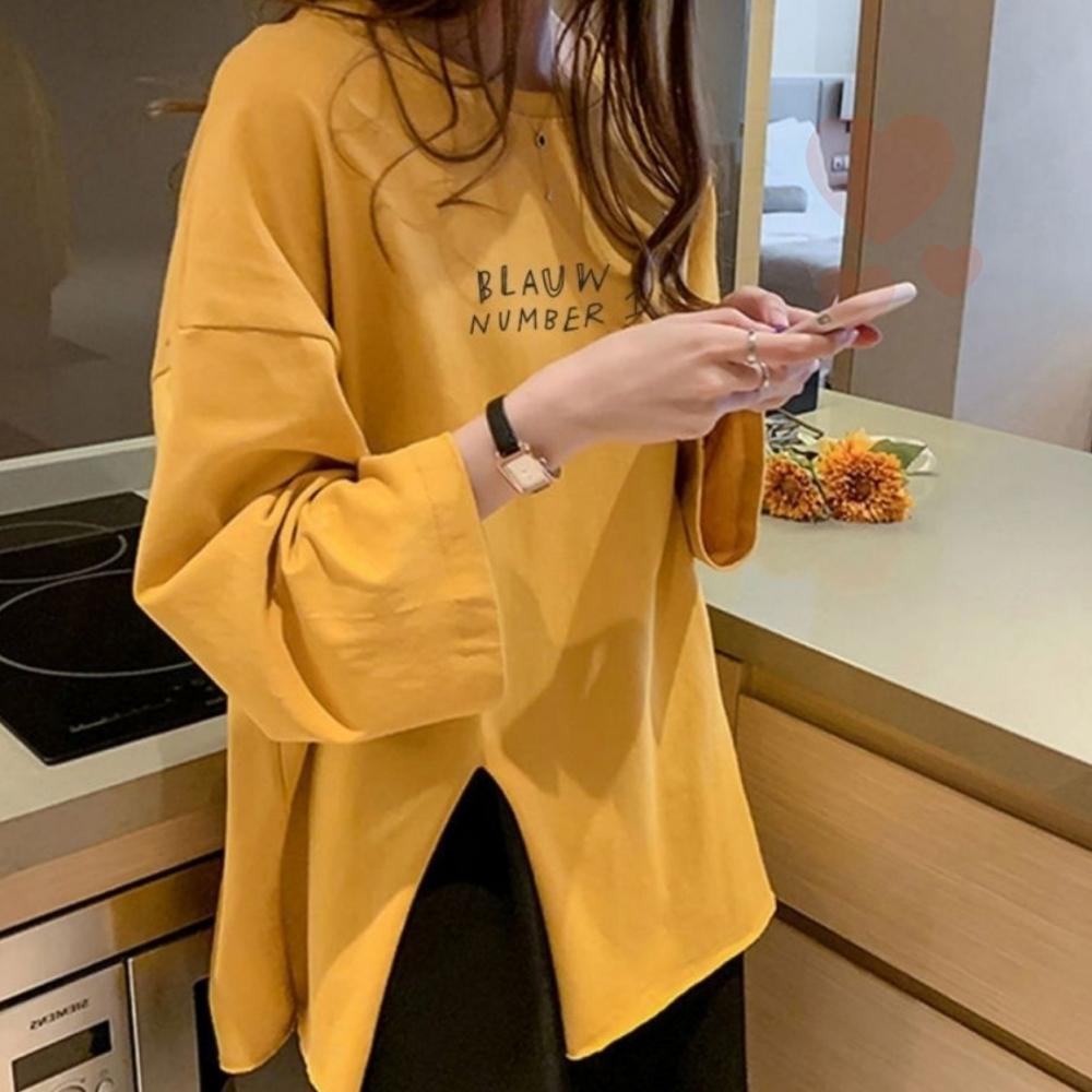 ルーズフィット ヒップカバーTシャツ レディースパジャマトップス レディース定番長袖 お尻隠しTシャツ