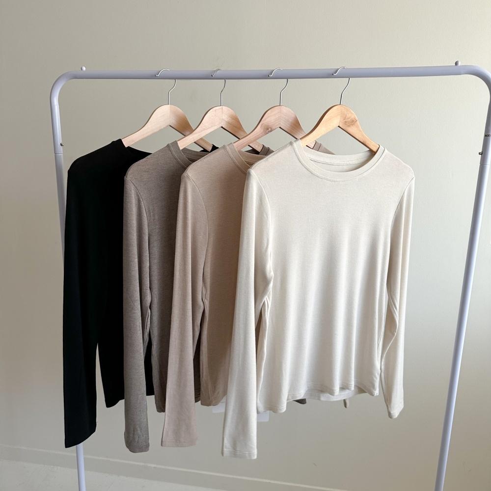 レディース 定番 クルーネック レディース 長袖 インナー Tシャツ モダール