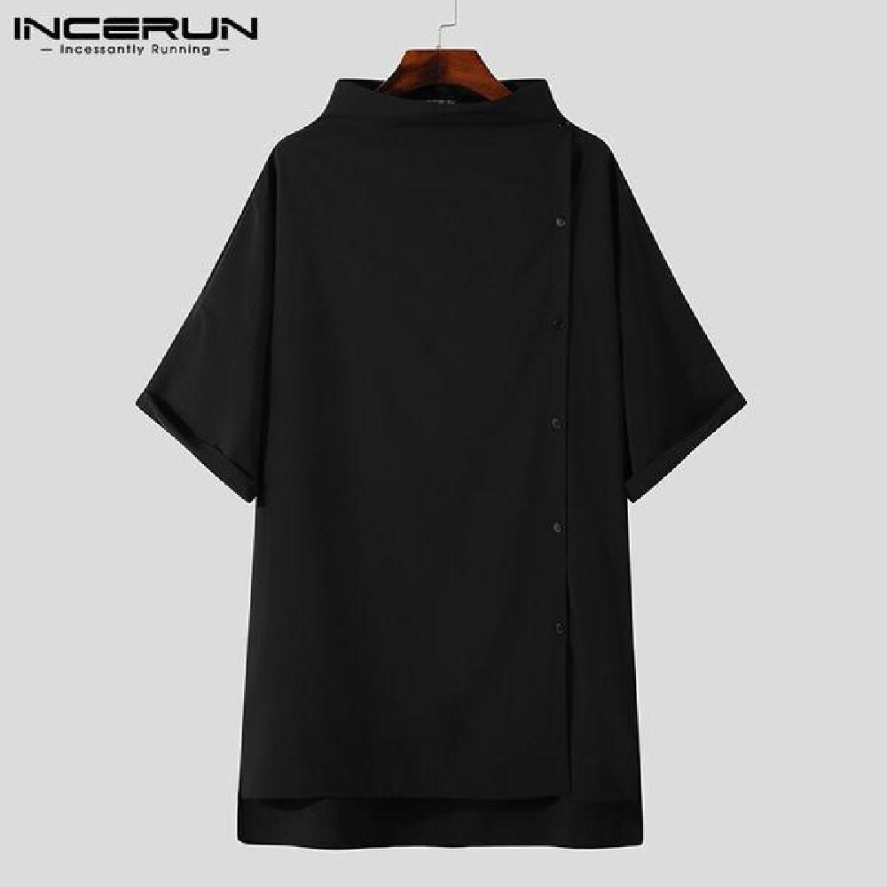 주름 없는 데이트룩 INCERUN 남성용 캐주얼 클럽룩 반팔 루즈핏 셔츠 오버핏 5XL