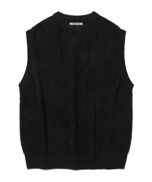 [ビバスタジオ] STAR-CHECKERED KNIT VEST [BLACK] LHVK1