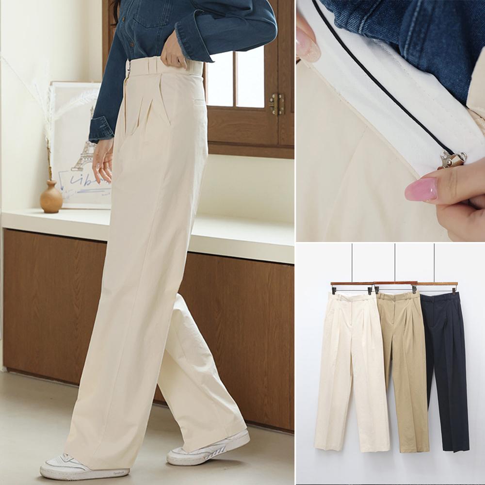 ハイウエスト チノ センタープレス セミワイドパンツ レディース スラックス 女性用 コットンパンツ ワイドパンツ アイボリー ベージュ