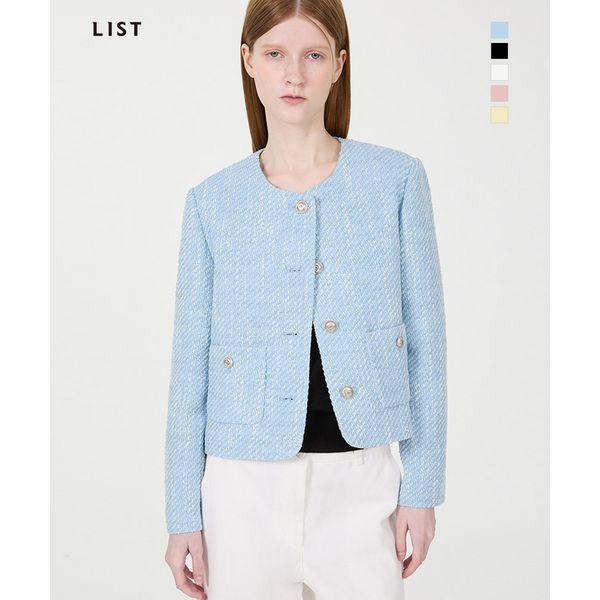 LIST ラウンドネック ツイード ジャケット TWWJKP52100