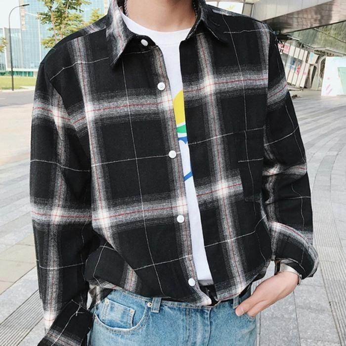 デイリー メンズ チェックシャツ カジュアルシャツ デートコーデ - 2カラー