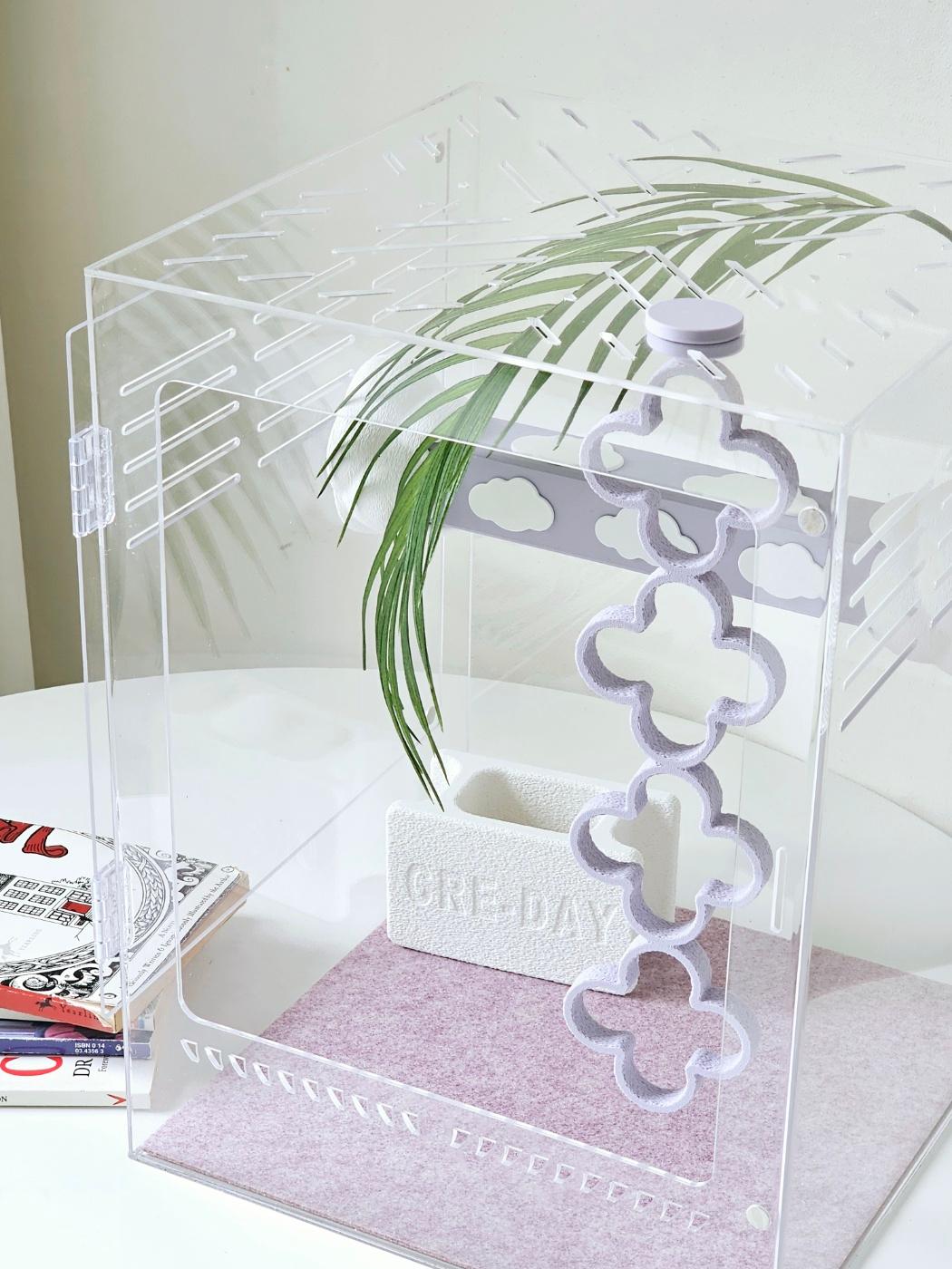 クリング アクリル飼育ケージ用構造物 脱皮 遊び場 バックアップ ピグミートカゲ 飼育ケージ装飾 キューブ型 3段 ホワイト