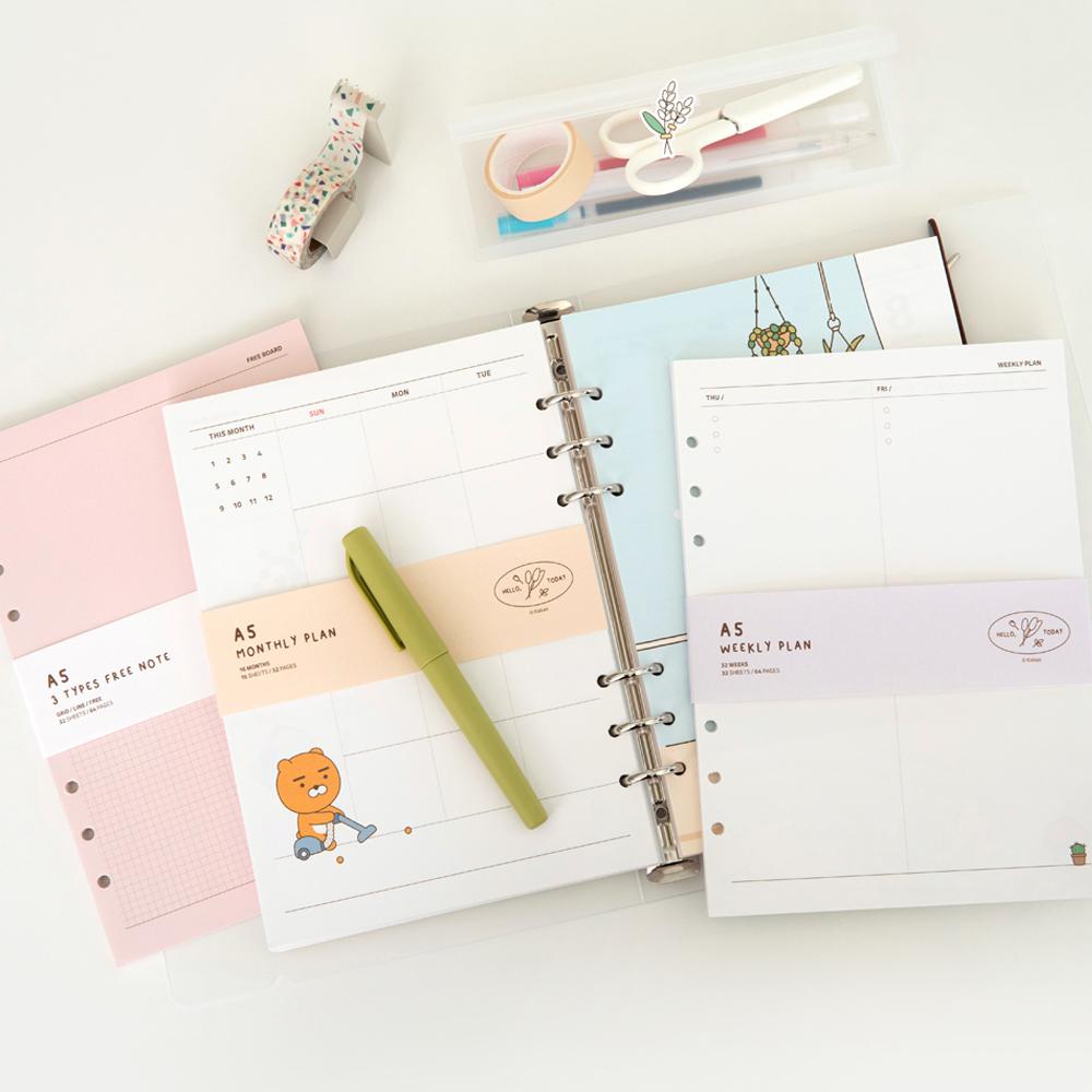 6穴ダイアリーリフィル A5 カカオフレンズ Hello Today 中紙 万年マンスリーウィークリー ダイアリーデコ