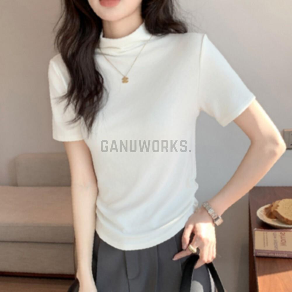 半タートルネック シャーリング 半袖Tシャツ デイリールック 秋の半袖Tシャツ スタイリッシュ レディーストップス レディースアパレル