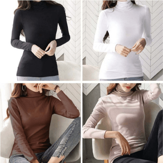 レディース トップス あったか 裏起毛 スリムフィット タートルネックTシャツ デイリー