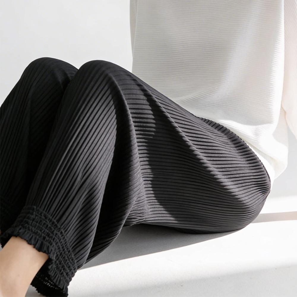 エアリー ワイドパンツ 冷感 밴딩 ゴム ウエスト クロップドパンツ