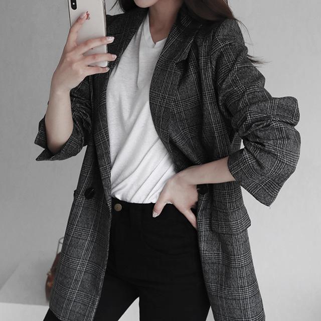 미스틱앤코 春秋 レディース ルーズフィット グレンチェックジャケット