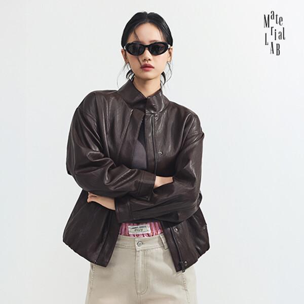 머티리얼랩 ファネルネック FAUX レザー コクーン ジャケット