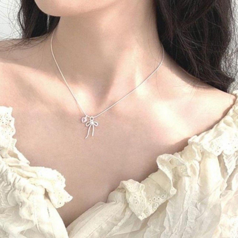 ハートモチーフチェーンネックレス ピンクカラー レディースアクセサリー 핫트렌드악세사리