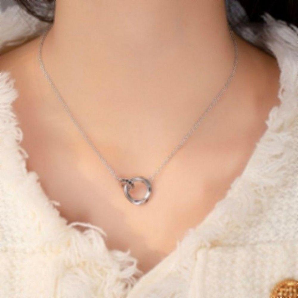 レディースアクセサリー リングチェーンネックレス ツイストレイヤードキュービックドロップペンダント デュアルデザイン