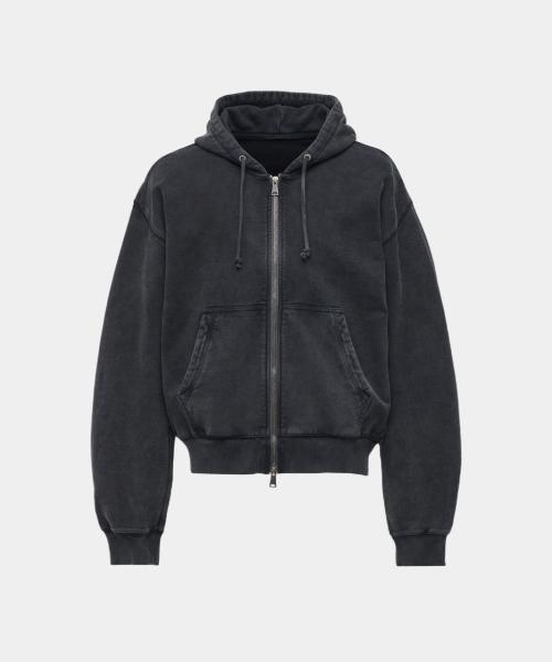 [쿠어] ガーメントダイ エッセンシャル フーデッド ジップアップ (ウォッシュドチャコール) CXE4JS01C-WCC