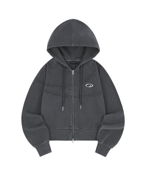 [오드스튜디오] ピグメント カットオフ フーデッド ジップアップ - CHARCOAL OO3FFHU101CH