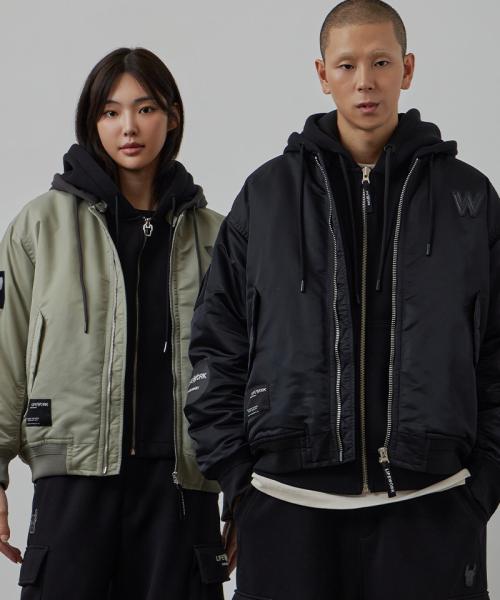 [라이프워크] ユニセックス MA-1 Wワッペン フーデッドボンバージャケット LW244JP110