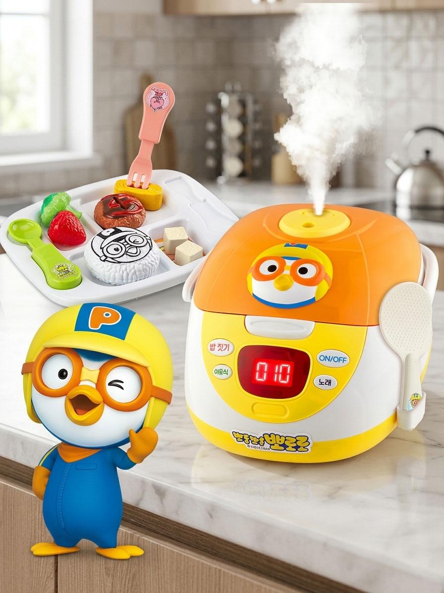 ポロロ シュッシュ スチーム炊飯器 お皿セット LED童謡 キッチンごっこ ままごと 炊飯器