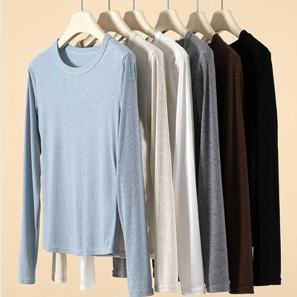 無地 ベーシック 長袖 ラウンドネック Tシャツ ロングスリーブ トップス デイリールック