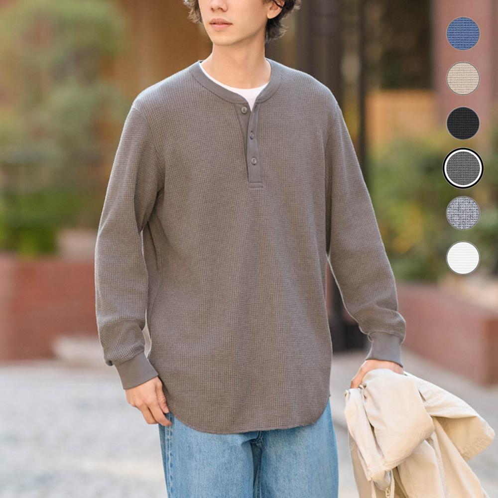 ユニクロ ワッフル ヘンリーネック 長袖 Tシャツ トップス 479784
