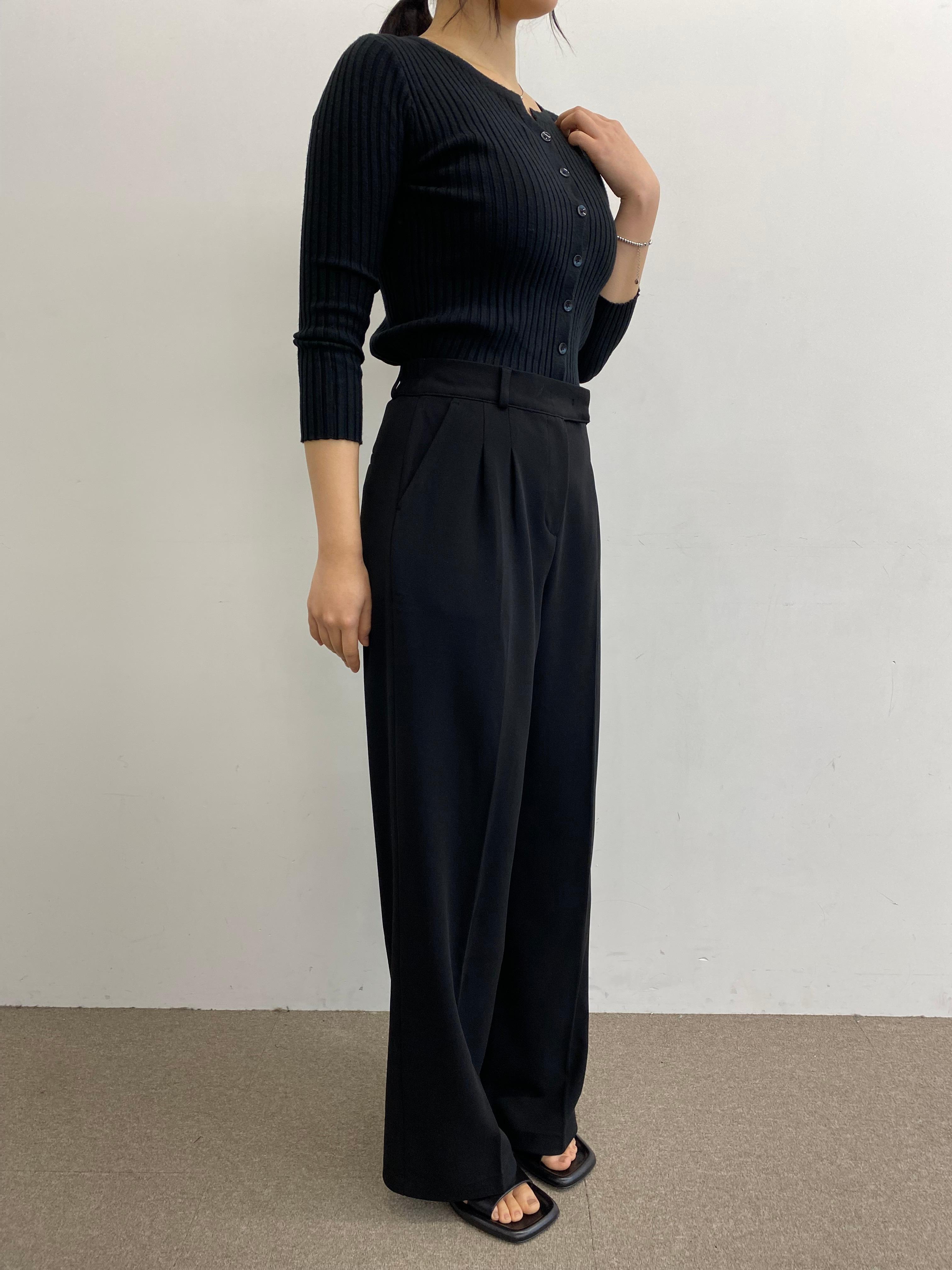 ハイウエスト スラックス バンディング センタープレス ワイドパンツ 春 秋 レディース フォーマルパンツ ワイドパンツ