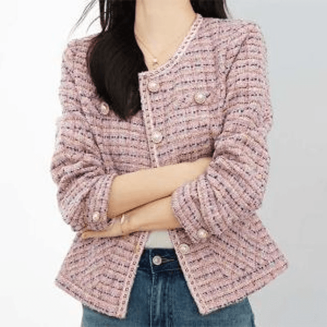 Sisley ピンクボカシ ラウンドネック ツイード ジャケット F56DD4