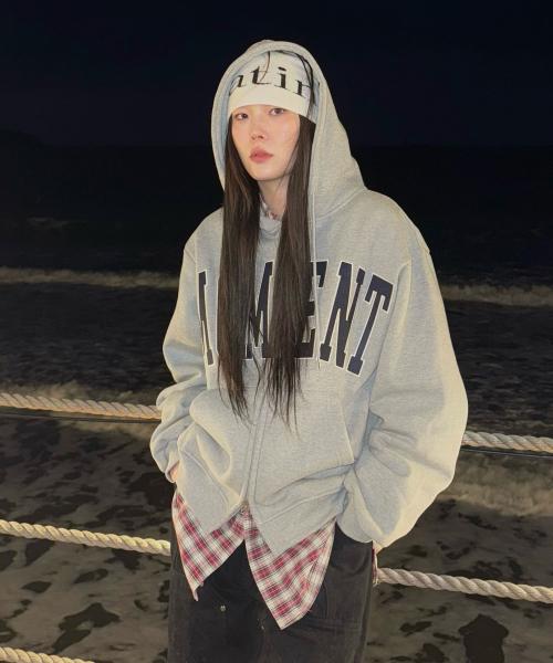 [슬로우 레코드 하우스] モーメント フーディ ジップアップ_グレー/ネイビー SR24FWHZ01GYNV