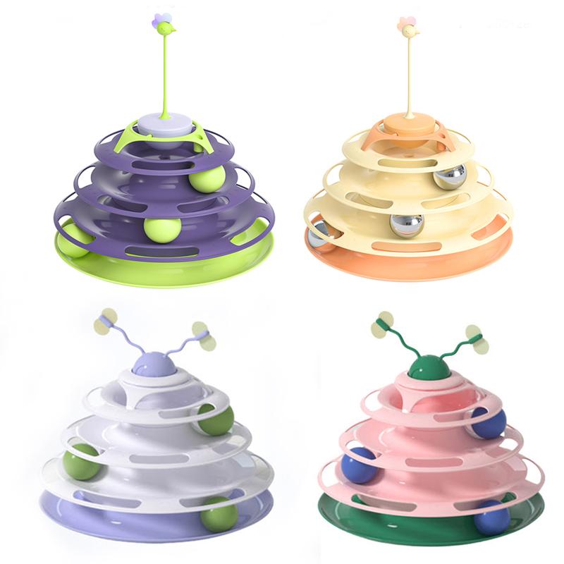 NURI PET 猫用おもちゃ ボール遊び トラックボール 4段キャットタワー 狩り遊び 用品 キャットトイ 2in1