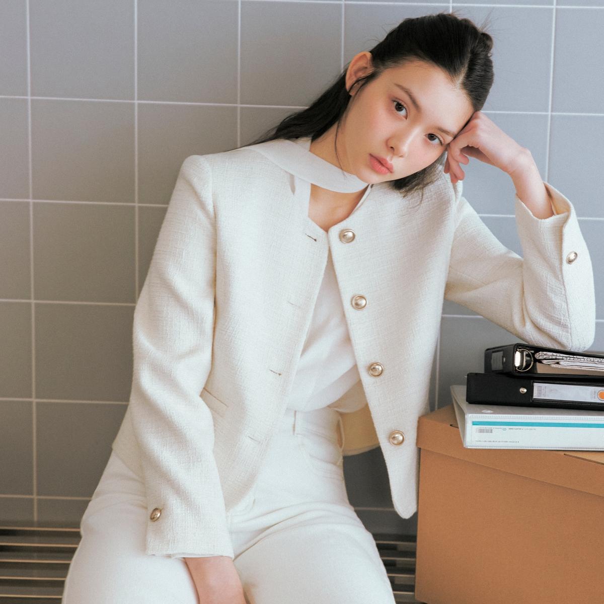 [N配送] 로엠 オールデイ ジャケット カラーレス ツイード ジャケット RMJKG23S99