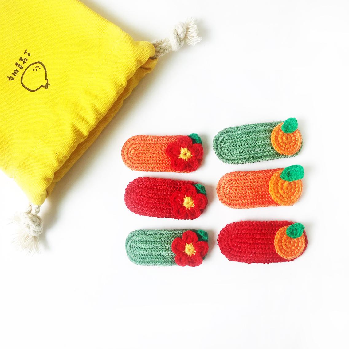 済州みかん ツバキ ヘアピン 手編み ピン かわいい パッチンヘアピン ハンドメイド ギフト