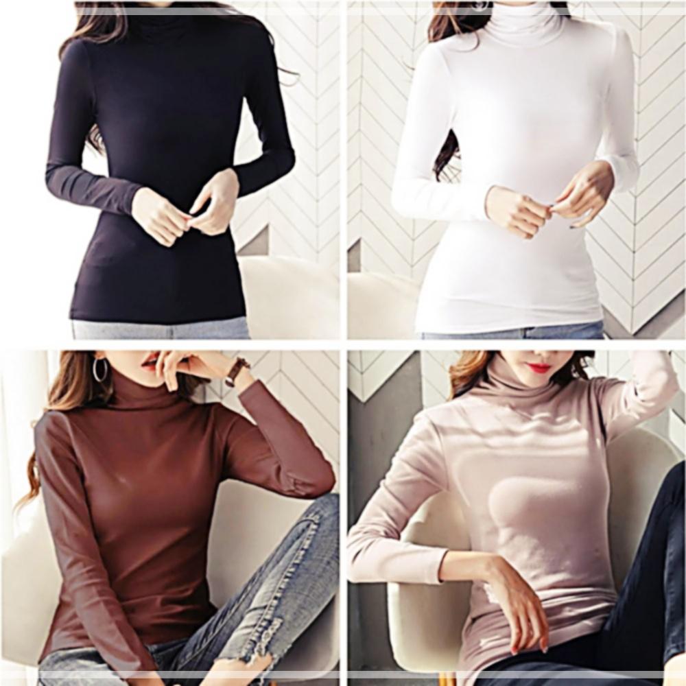 タートルネック Tシャツ 暖かい スリムフィット レディーストップス デイリールック 裏起毛 30W9A1C49U