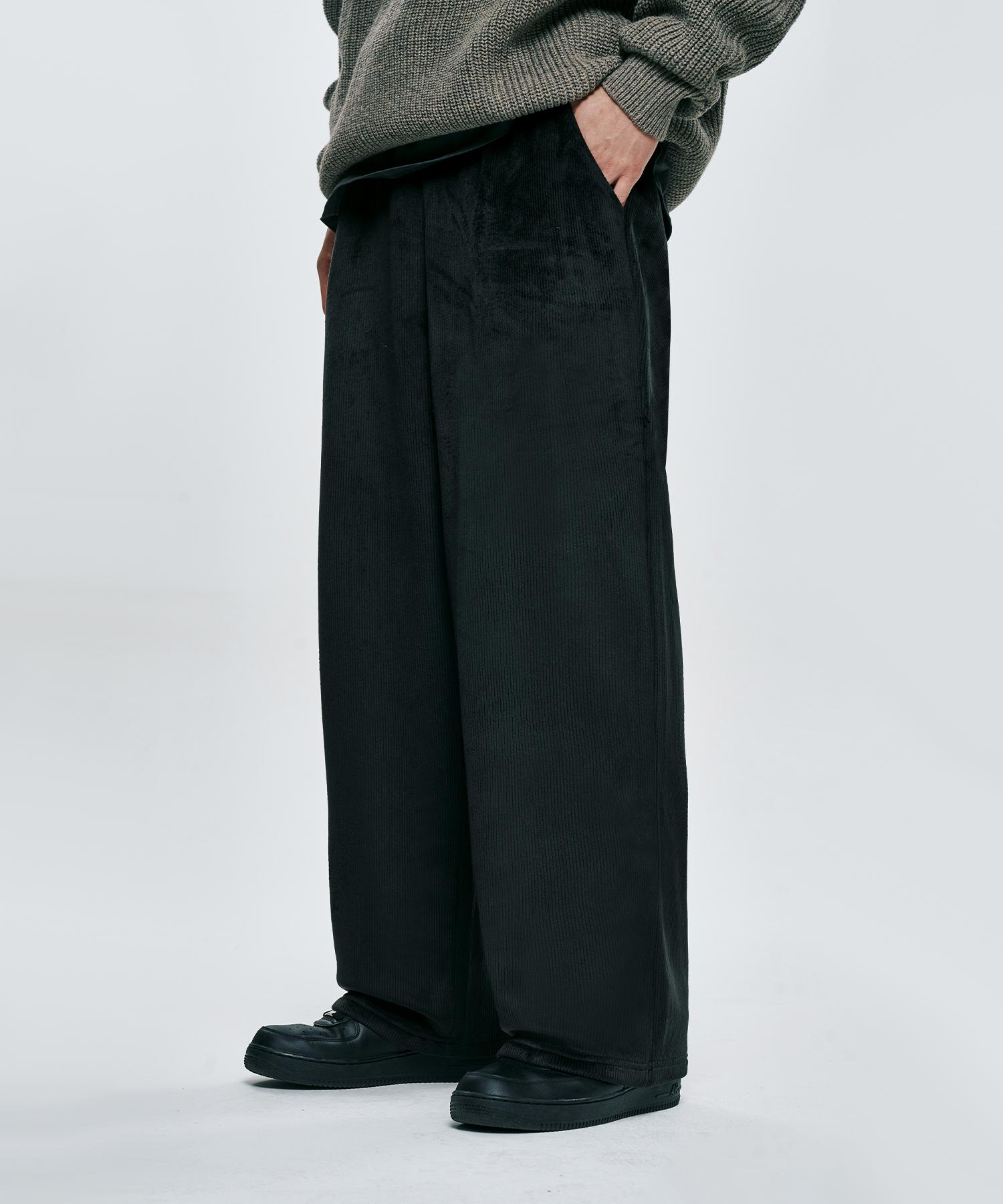 ATEZ ソフト 裏起毛 コーデュロイ ワイド バンディング パンツ