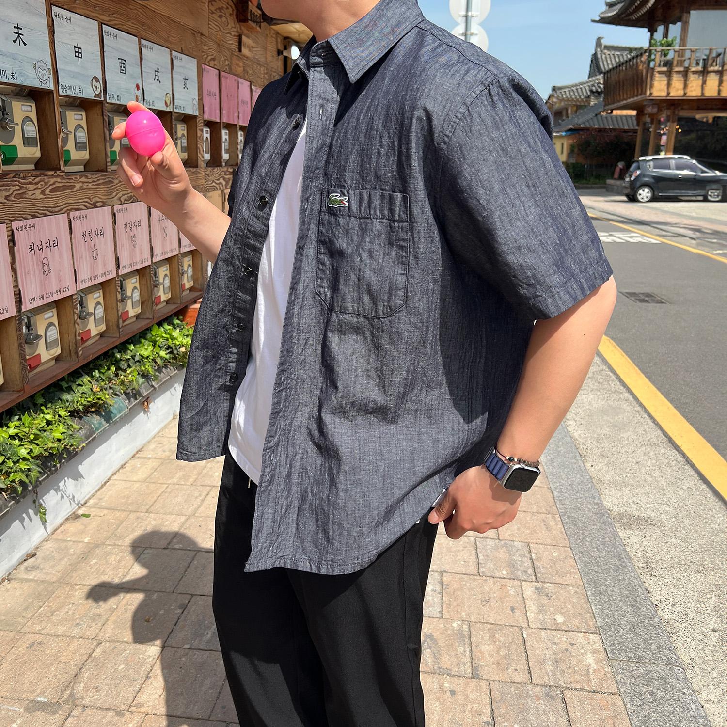 [백화점판] Lacoste 25SS 샴브레이 데님 반팔 셔츠 청남방 (진청/흑청)