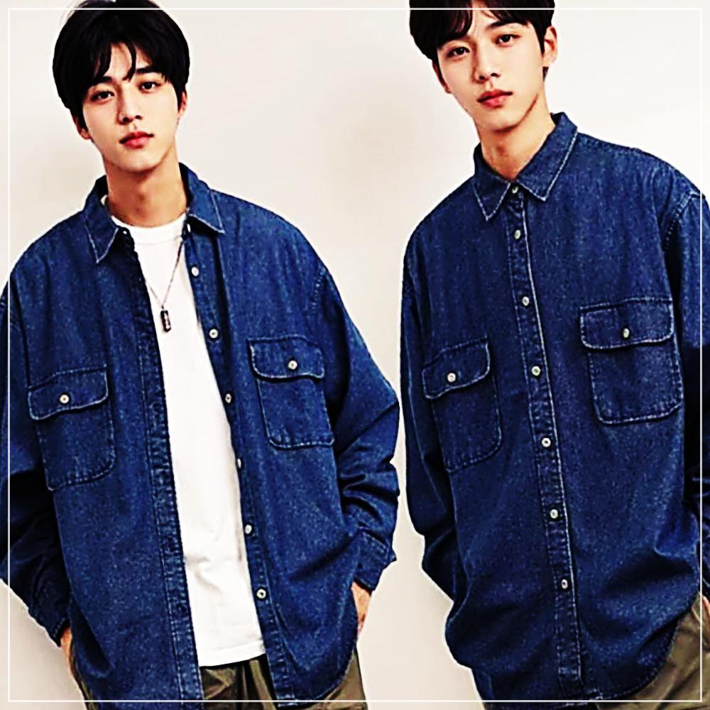 오버핏 남성 데이트룩 데님셔츠 포인트 청남방 투포켓 YWFFZT19