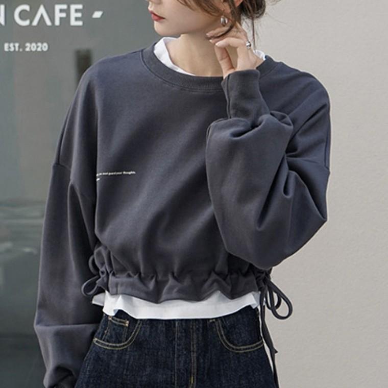 여성 긴팔 티셔츠 크롭 맨투맨 루즈핏 상의 데일리룩