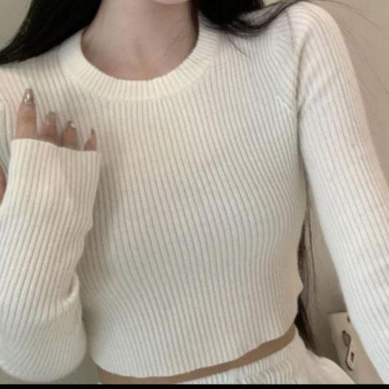 [옷은날개] 골지 니트 크롭 티셔츠 슬림핏 긴팔 여성 상의 데일리룩 이너웨어 ST1172