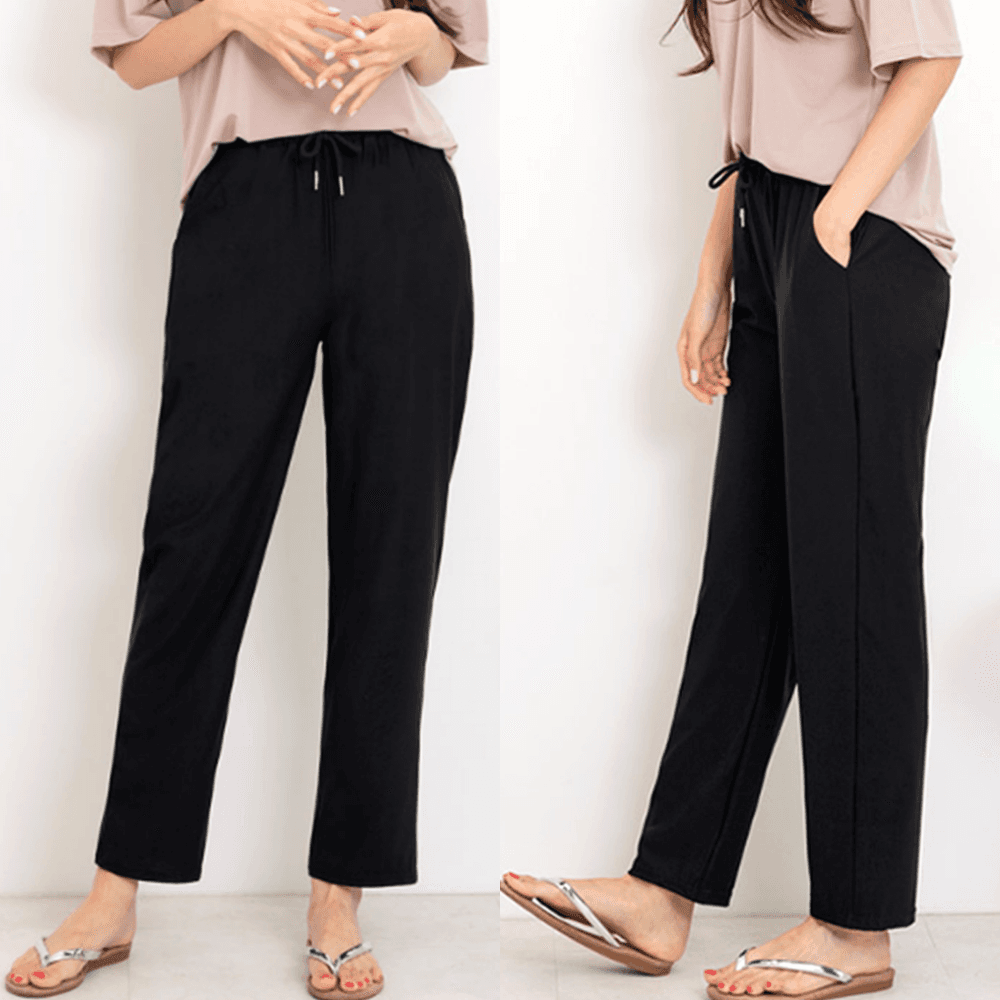 여성 밴딩 바지 봄 여름 슬랙스 일자 와이드 팬츠 냉장고 쿨 고무줄 빅사이즈 일바지 편한