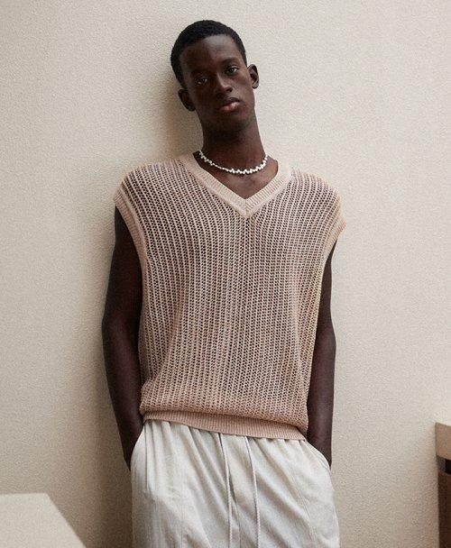 [르마드] スカッシュ ベスト ニット - ベージュ K-92