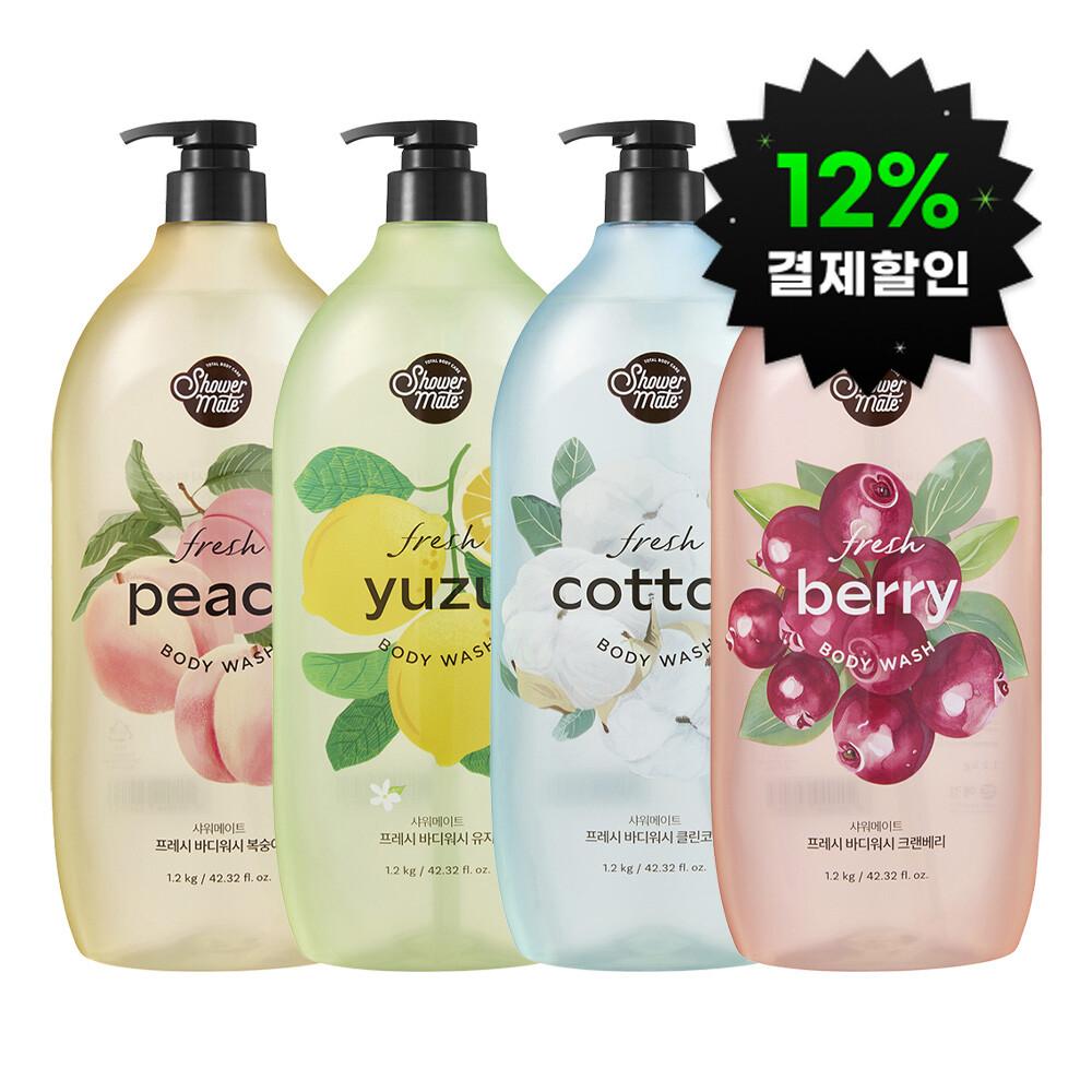AK(エーク) Shower Mate(シャワーメイト) フレッシュ ボディウォッシュ 4種 1.2kg 3個 / ゆず ピーチ ベリー コットン