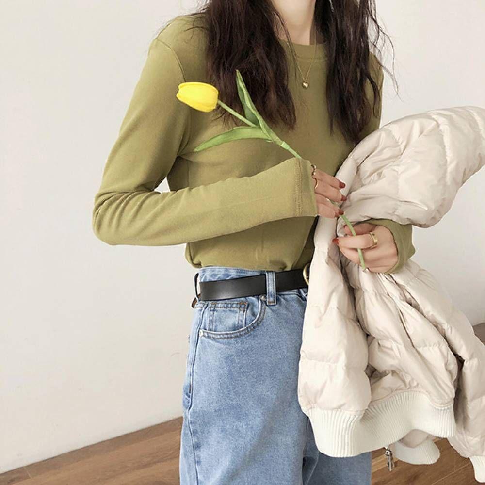 レディース ラウンドネック 長袖Tシャツ 女性トップス ロングTシャツ コットンTシャツ